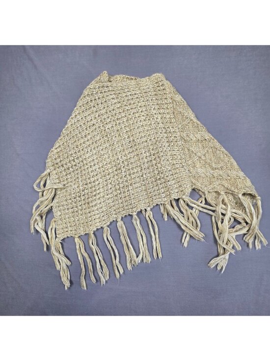 Demdaco Jackets & Blazers - Handwoven Beige Knit Shawl With Fringe Demdaco Boho